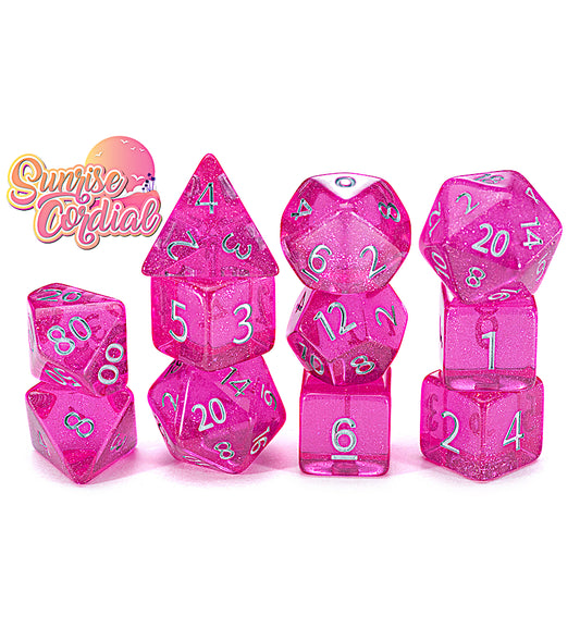 “Sunrise Cordial” Holographic Dice (7 Polyhedral Dice Set)