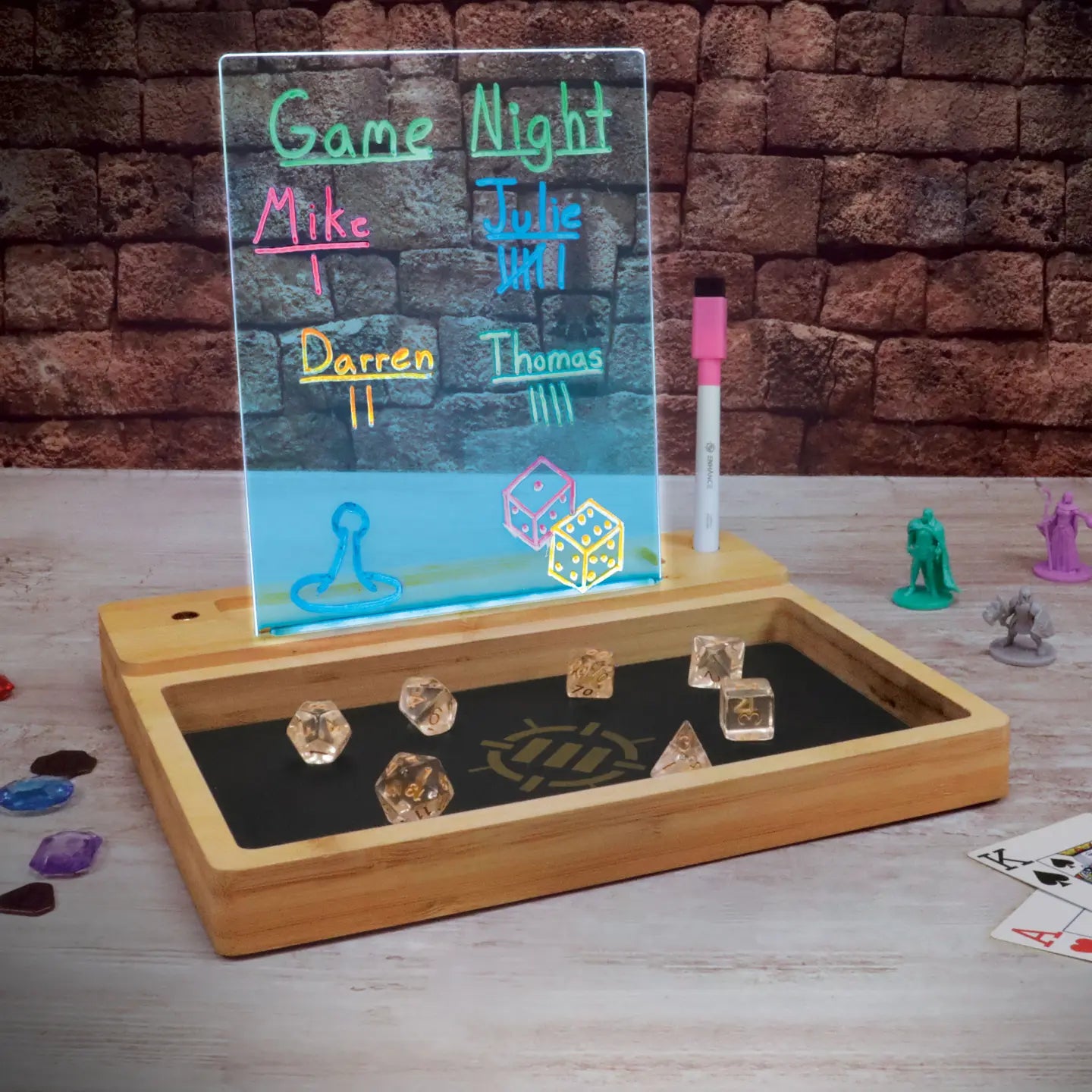 ENHANCE Gaming Tabletop Writing Board & Dice Tray LED