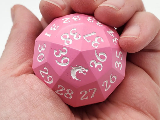 Old School Dice: Metal D40 Spindown - Pink w/White