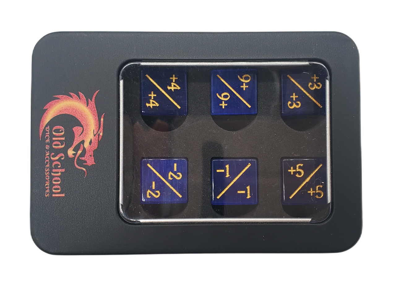 Old School Dice: Gemstone +/- Counter Dice - Cat's Eye Blue