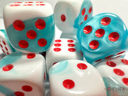 Gemini: 16mm d6 Pearl Teal-White/red Dice Block (12 dice)