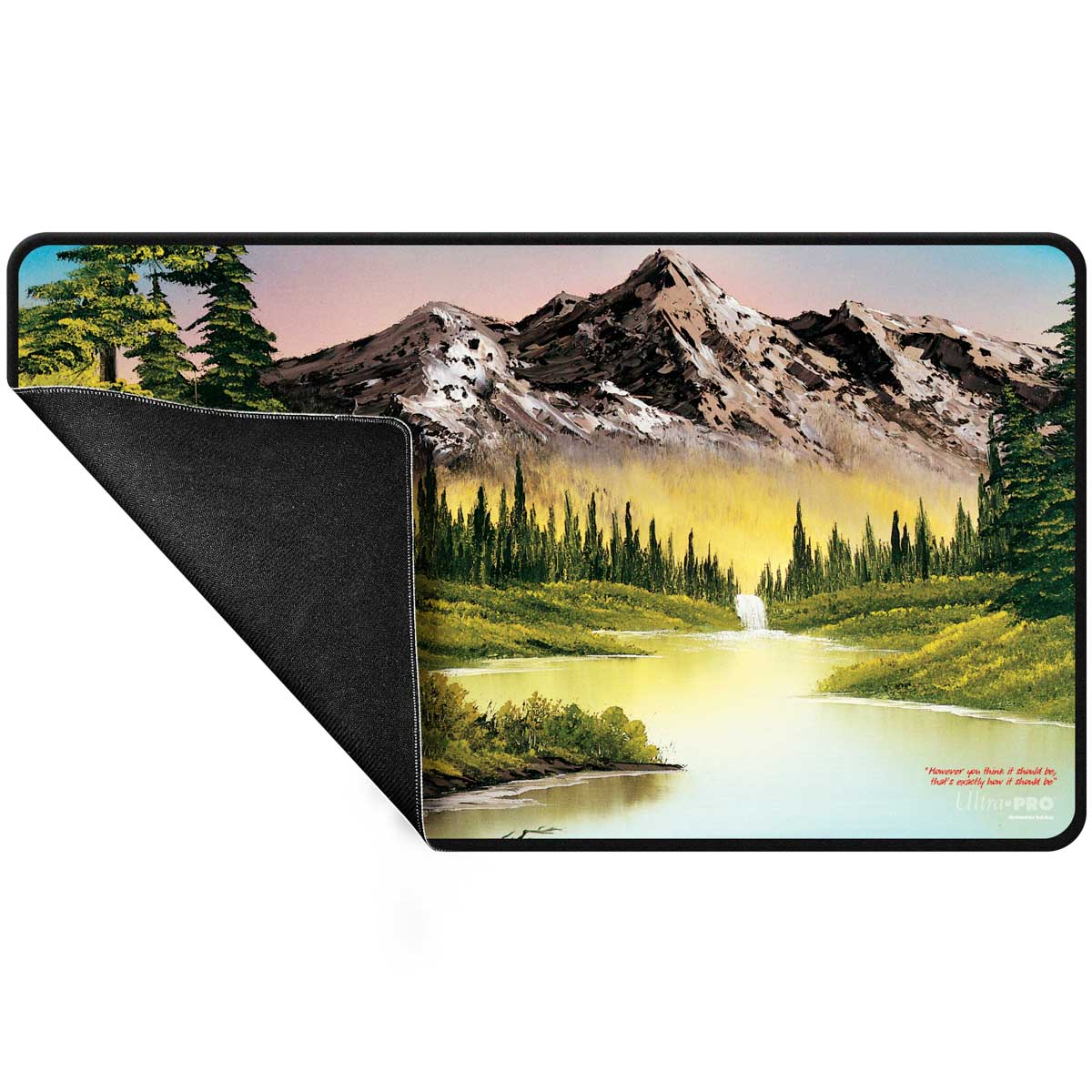 Playmat: Black Stitched- Bob Ross Mountain Retreat