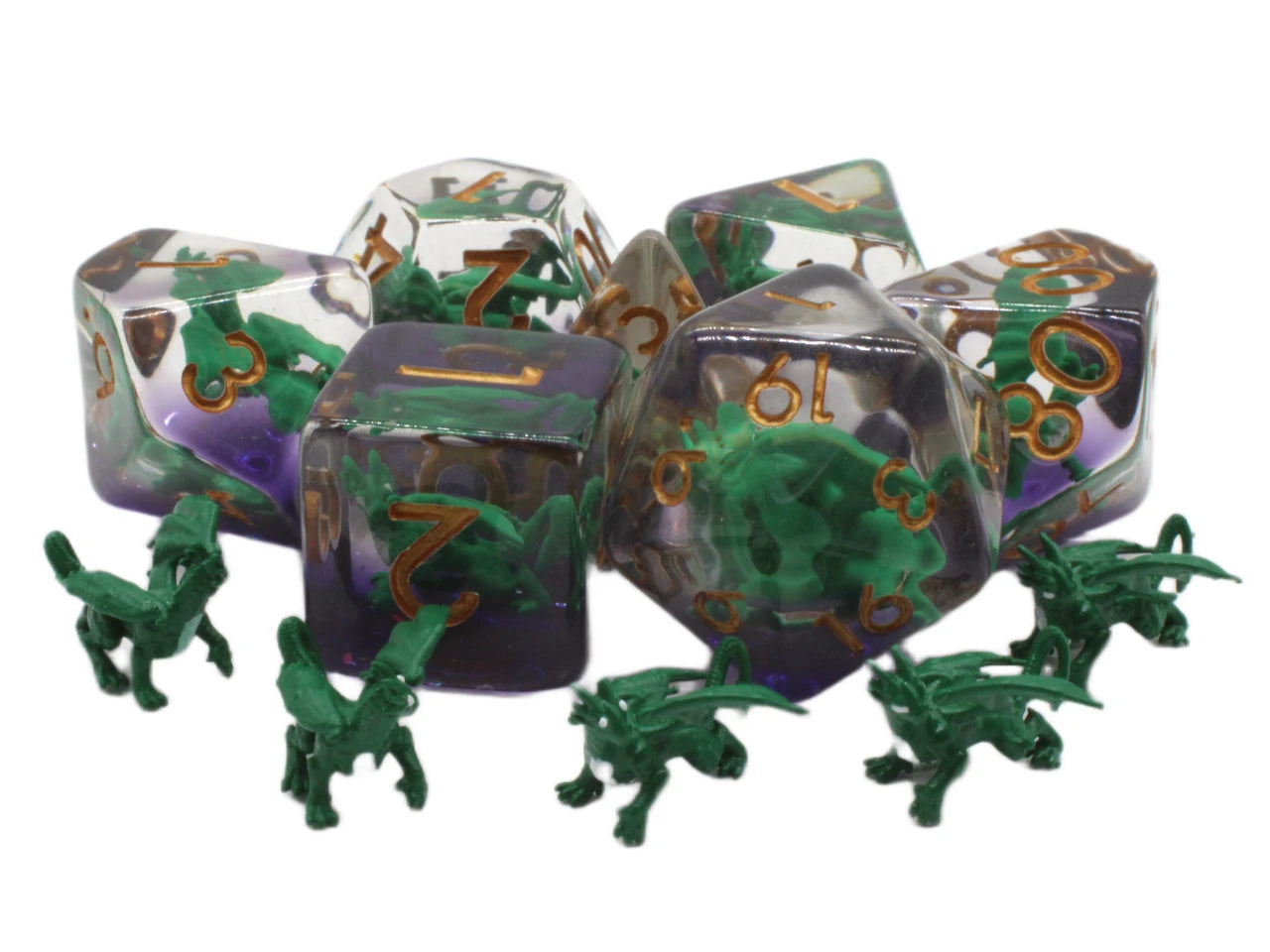 Old School 7 Piece DnD RPG Dice Set: Infused - Dragon Green