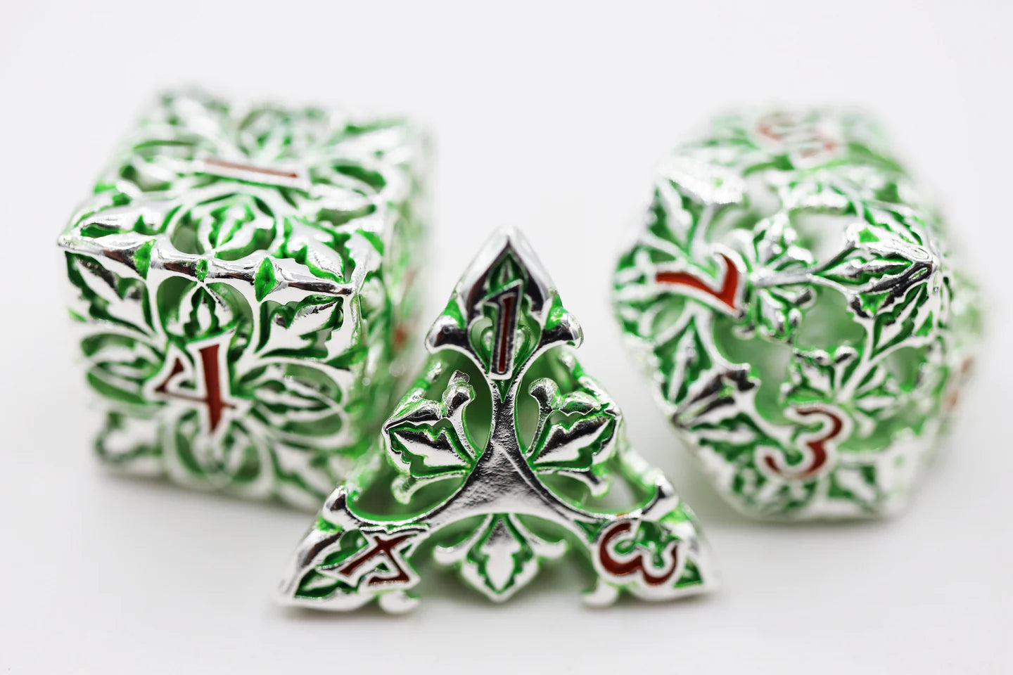 FLEUR DE LIS: Green - HOLLOW METAL RPG DICE SET