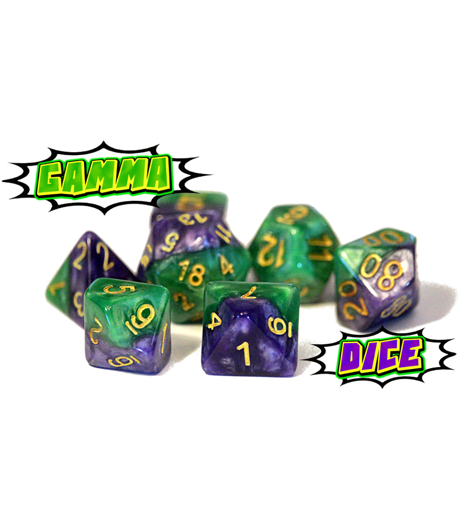 “Gamma” Halfsies Dice (7 Polyhedral Dice Set)