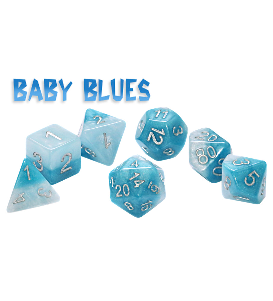 “Baby Blues” Halfsies Dice (7 Polyhedral Dice Set)