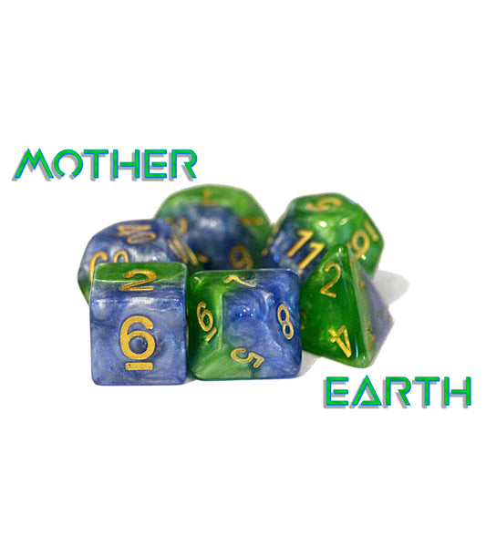 “Mother Earth” Halfsies Dice (7 Polyhedral Dice Set)