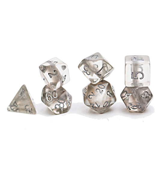 “Mercury” (Silver) Neutron Dice (7 Polyhedral Dice Set)