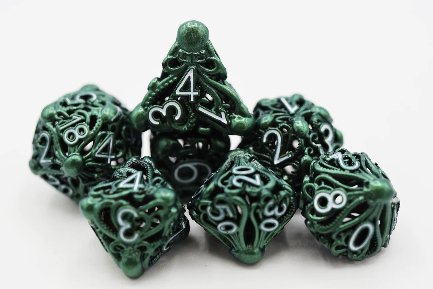 MIND EATER: Green - HOLLOW METAL RPG DICE SET