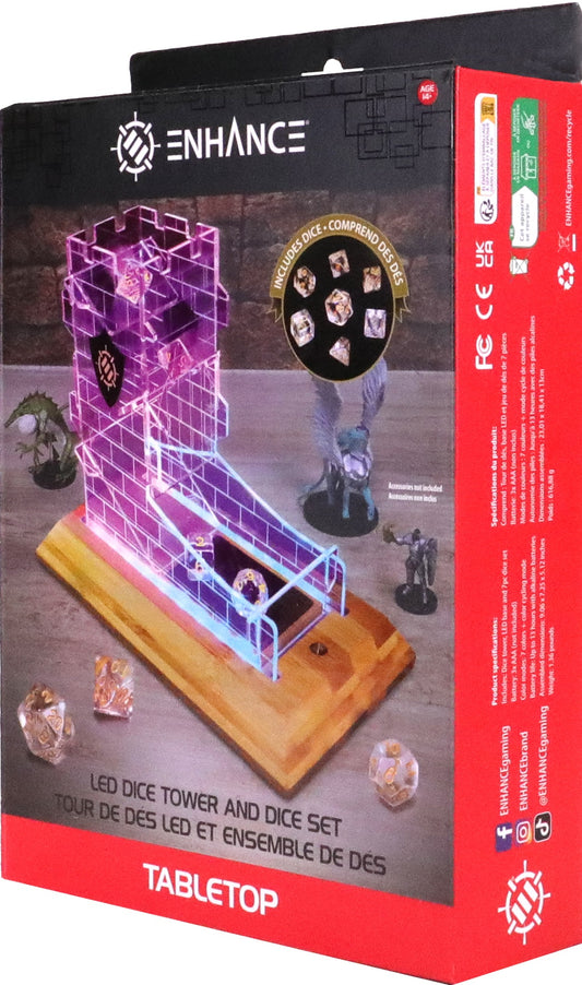 AP ENHANCE TABLETOP LED DICE TOWER WITH 7-DIE CLEAR DICE SET