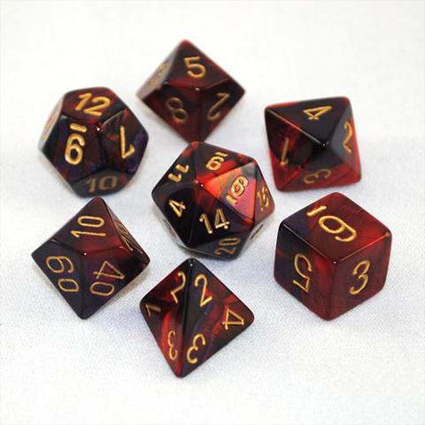 Gemini: Mini-Polyhedral Purple-Red/gold 7-Die Set