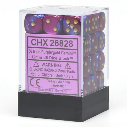 Gemini: 12mm D6 Blue Purple/Gold (36)