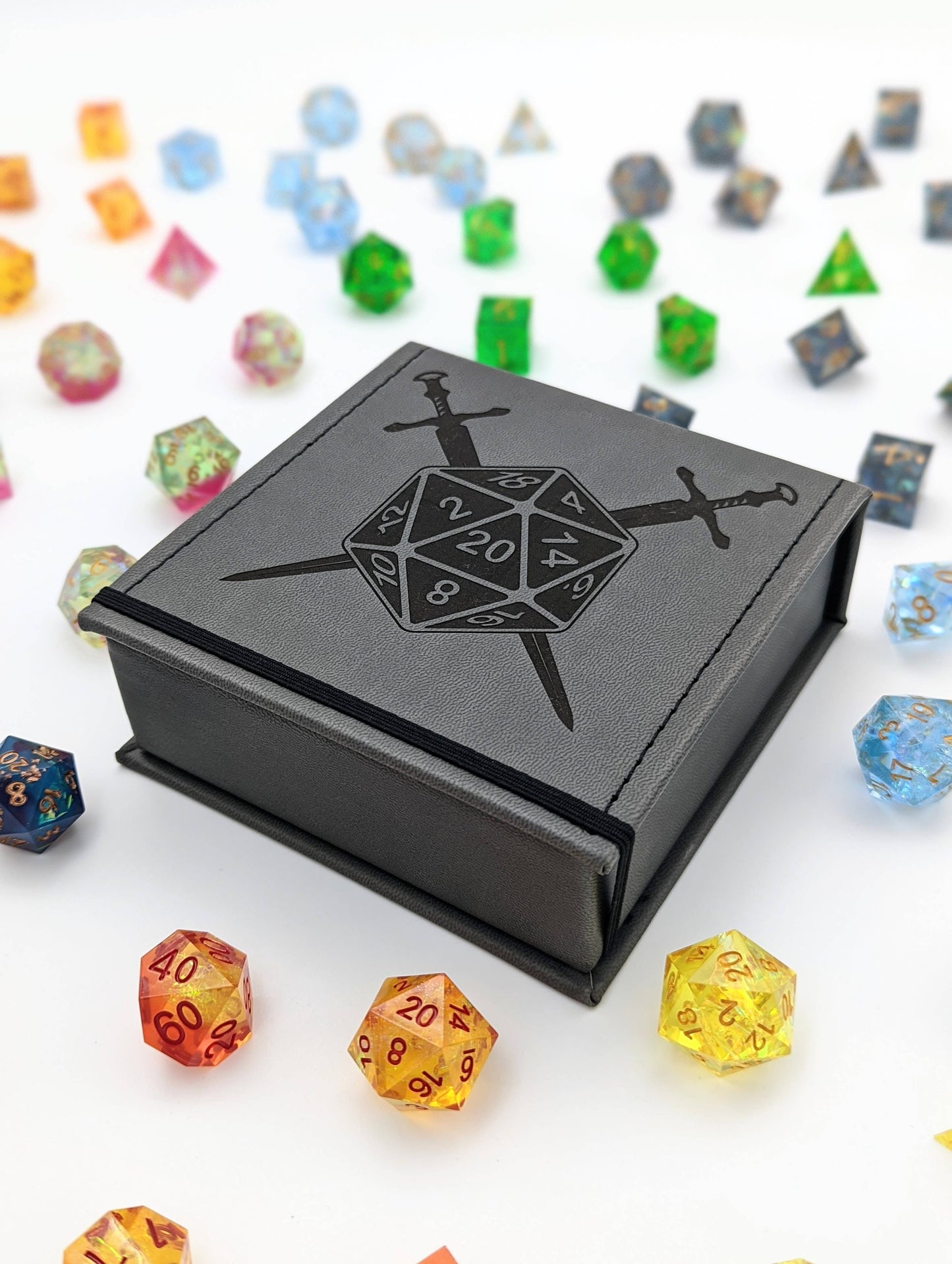 D20 Swords  - D&D - Vegan Leather Dice Box