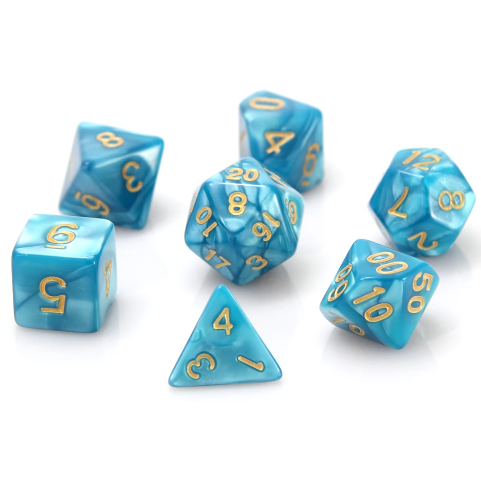 7 Piece RPG Set - Teal Swirl with Gold