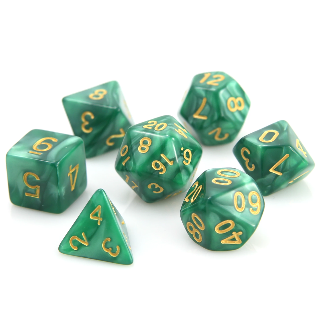 7 Piece RPG Set - Green Swirl with Gold