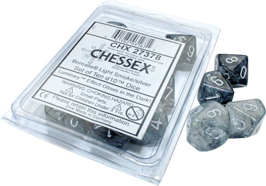 Borealis: Light Smoke/silver Luminary Set of Ten d10s