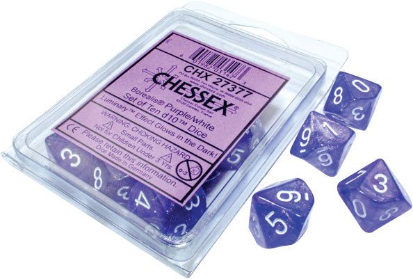 Borealis: Purple/white Luminary Set of Ten d10s