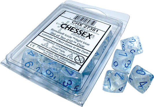 Borealis: Icicle/light blue Luminary Set of Ten d10s