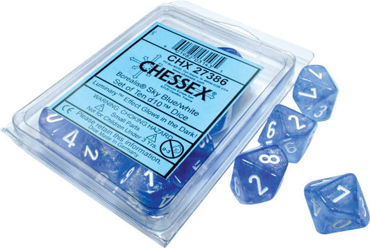 Borealis: Sky Blue/white Luminary Set of Ten d10s