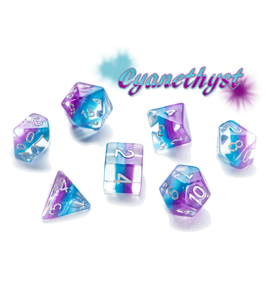 “Cyanethyst” Eclipse Dice (7 Polyhedral Dice Set)
