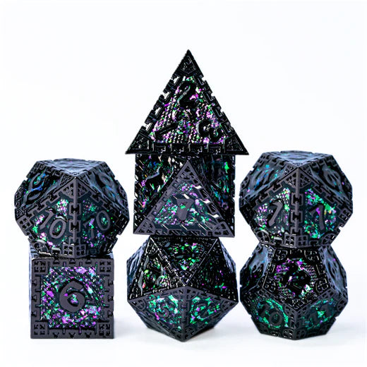 Foam Brain Games: Hidden Dragon Black and Green Metal RPG Dice Set