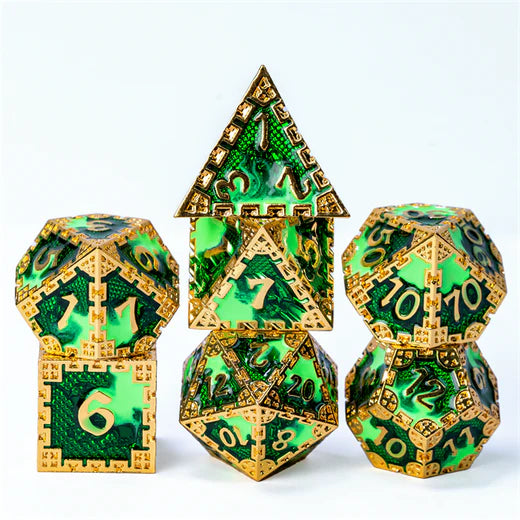 Hidden Dragon Gold & Green RPG Metal Dice Set