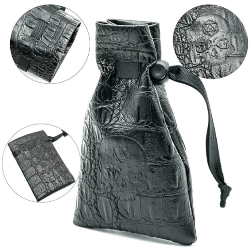 Foam Brain Games:  Black Leatherette Dice Bag With Skull