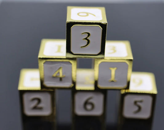 Foam Brain Games: White and Gold D6 Metal Dice Set